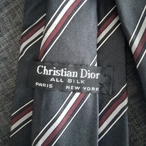 Christian Dior Navy and Red Striped Silk Tie